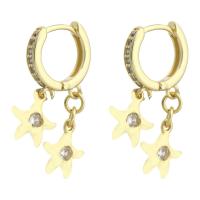 Huggie Hoop Drop Earring, Brass, Starfish, gold color plated, micro pave cubic zirconia & for woman, 29mm 