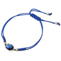 Cubes bracelets en laiton zircone, avec cordon de polyester, Placage de couleur d'or, Réglable & pavé de micro zircon & pour femme, bleu Environ 9 pouce, Vendu par PC