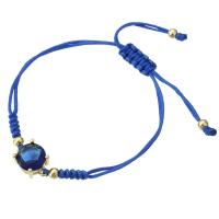 Cubic Zirconia Jewelry Bracelets, Brass, with Polyester Cord, gold color plated, Adjustable & dyed & micro pave cubic zirconia & for woman, blue Approx 9 Inch 