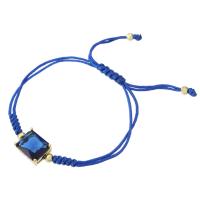 Bracelets Zircon cubique (CZ), laiton, avec cordon de polyester, Placage de couleur d'or, Réglable & teints & pavé de micro zircon & pour femme, bleu Environ 9 pouce, Vendu par PC