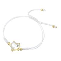 Cubic Zirconia Jewelry Bracelets, Brass, with Polyester Cord, Heart, gold color plated, Adjustable & micro pave cubic zirconia & for woman, white Approx 9 Inch 