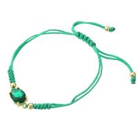 Cubic Zirconia Brass Bracelets, with Polyester Cord, gold color plated, Adjustable & dyed & for woman & with cubic zirconia, green Approx 9 Inch 