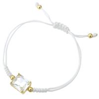 Cubic Zirconia Jewelry Bracelets, Brass, with Polyester Cord, gold color plated, Adjustable & micro pave cubic zirconia & for woman, white Approx 9 Inch 
