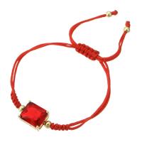 Cubic Zirconia Brass Bracelets, with Polyester Cord, gold color plated, Adjustable & dyed & micro pave cubic zirconia & for woman, red Approx 9 Inch 