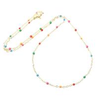 Латунь цепи ожерелье, плакирован золотом, Мужская & эмаль, разноцветный, длина:Приблизительно 17.9 дюймовый, продается PC