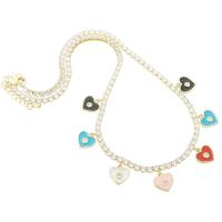 Cubic Zircon Micro Pave Brass Necklace, Heart, gold color plated, micro pave cubic zirconia & for woman & enamel, multi-colored Approx 18.5 Inch 