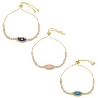 Evil Eye Jewelry Bracelet, Brass, gold color plated, Adjustable & micro pave cubic zirconia & for woman & enamel Approx 11 Inch 