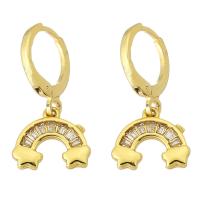 Aro aro gota pendiente, metal, Arco de iris, chapado en color dorado, micro arcilla de zirconia cúbica & para mujer, 23mm, Vendido por Par