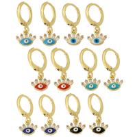 Evil Eye Earrings, Brass, gold color plated, Adjustable & micro pave cubic zirconia & for woman & enamel 22mm 