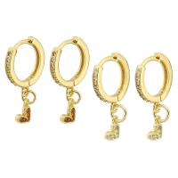 Huggie Hoop Drop Earring, Brass, Heart, gold color plated, micro pave cubic zirconia & for woman 23mm 
