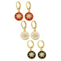 Huggie Hoop Drop Earring, Brass, gold color plated, micro pave cubic zirconia & for woman & enamel 28mm 