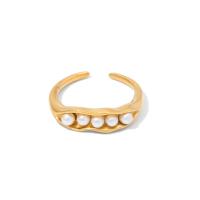 Edelstahl Fingerring, 304 Edelstahl, mit ABS-Kunststoff-Perlen, Vakuum-Ionen-Beschichtung, Modeschmuck & für Frau, goldfarben, 5x19mm, verkauft von PC
