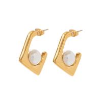 Stainless Steel Pearl Stud Earring, 304 Stainless Steel, with ABS Plastic Pearl, Vacuum Ion Plating, fashion jewelry & for woman, golden 