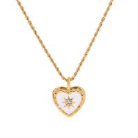 Cubic Zirconia Stainless Steel Necklace, 304 Stainless Steel, with 2inch extender chain, Heart, Vacuum Ion Plating, fashion jewelry & micro pave cubic zirconia & for woman & enamel, golden Inch 