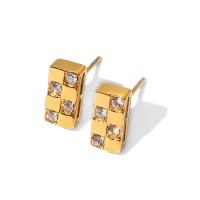 Stainless Steel Cubic Zirconia Stud Earring, 304 Stainless Steel, Vacuum Ion Plating, fashion jewelry & micro pave cubic zirconia & for woman, golden 