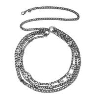 Zinc Alloy Waist Chain, Vacuum Ion Plating, three layers & fashion jewelry & for woman & with rhinestone, black cm 
