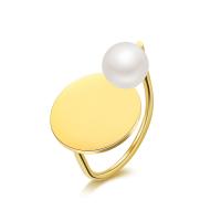Titanium Steel Finger Ring, with Plastic Pearl, 14K gold plated, fashion jewelry & for woman, golden, 26mm 