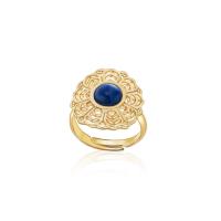 Gemstone Zinc Alloy Finger Ring, with Lapis Lazuli, gold color plated, fashion jewelry & for woman, golden, 18mm 