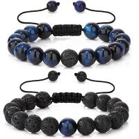 Gemstone Bracelets, Lava, with Tiger Eye & Nylon Cord, Round, handmade, fashion jewelry & Unisex & adjustable 10mm cm 