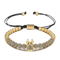 Cubic Zirconia Micro Pave Brass Bracelet, with Nylon Cord, Crown, plated, fashion jewelry & Unisex & adjustable & micro pave cubic zirconia 6mm cm 