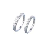 Couple Finger Rings, 925 Sterling Silver, polished, Adjustable & micro pave cubic zirconia, original color 