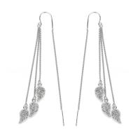 Sterling Silver Thread Through Earrings, 925 Sterling Silver, Leaf, plated, fashion jewelry & for woman 140mm 