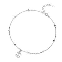 Fashion Jewelry Anklet, 925 Sterling Silver, Anchor, silver color plated, micro pave cubic zirconia & for woman, silver color, 230mm 