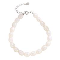 Pearl Sterling Silver Bracelets, 925 Sterling Silver, with Freshwater Pearl, silver color plated, fashion jewelry & for woman, white, 195mm 