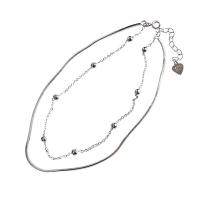 925 Sterling Silver Anklet, platinum plated, Double Layer & for woman, original color, 240mm 