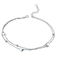 925 Sterling Silver Anklet, silver color plated, Double Layer & for woman, silver color, 240mm 