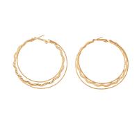 Mode Eisen Prise Kreis Ohrringe, goldfarben plattiert, für Frau & hohl, 62x65mm, verkauft von Paar