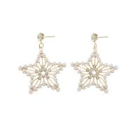 Plastic Pearl Zinc Alloy Earring, with Plastic Pearl, Star, gold color plated, for woman & with rhinestone & hollow 