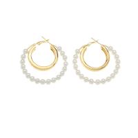 Plastic Pearl Zinc Alloy Earring, with Plastic Pearl, gold color plated, for woman & hollow 