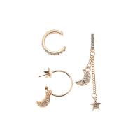 Zinc Alloy Earring Set, Moon and Star, gold color plated, three pieces & for woman & with rhinestone   