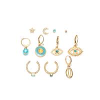Zinc Alloy Earring Set, with Resin, gold color plated, eleven pieces & for woman & with rhinestone, 2-31mm 