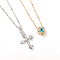 Rhinestone Zinc Alloy Necklace, with 1.96inch extender chain, Cross, plated, Double Layer & for woman & with rhinestone Approx 16.3 Inch, Approx 16.5 Inch 