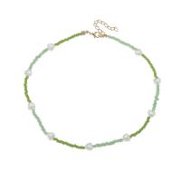 Glass Seed Beads Necklace, with Plastic Pearl, with 1.96inch extender chain, Heart, fashion jewelry & for woman, green Approx 15.5 Inch 