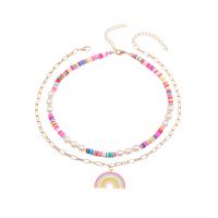 Enamel Zinc Alloy Necklace, with Polymer Clay & Plastic Pearl, with 2.16inch extender chain, Rainbow, gold color plated, Double Layer & for woman Approx 14.9 Inch, Approx  16.3 Inch 