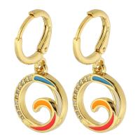 Huggie Hoop Drop Earring, Brass, gold color plated, micro pave cubic zirconia & for woman & enamel, multi-colored, 28mm 