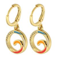 Huggie Hoop Drop Earring, Латунь, плакирован золотом, инкрустированное микро кубического циркония & Женский & эмаль, разноцветный, 28mm, продается Пара