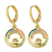 Huggie Hoop Drop Earring, Brass, gold color plated, micro pave cubic zirconia & for woman & enamel & hollow, 28mm 