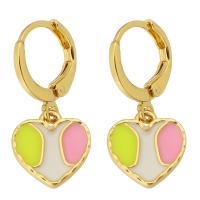 Huggie Hoop Drop Earring, Brass, Heart, gold color plated, for woman & enamel, multi-colored, 25mm 