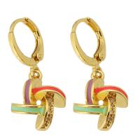 Huggie Hoop Drop Earring, Brass, gold color plated, micro pave cubic zirconia & for woman & enamel, multi-colored, 28mm 