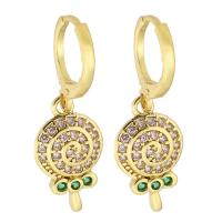 Huggie Hoop Drop Earring, Brass, Lollipop, gold color plated, micro pave cubic zirconia & for woman, 30mm 