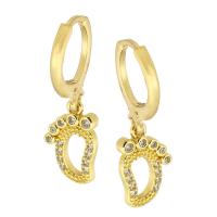 Huggie Hoop Drop Earring, Brass, Foot, gold color plated, micro pave cubic zirconia & for woman, 25mm 