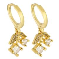 Huggie Hoop Drop Earring, Brass, gold color plated, micro pave cubic zirconia & for woman, 24mm 