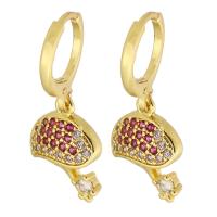 Huggie Hoop Drop Earring, laiton, Placage de couleur d'or, pavé de micro zircon & pour femme, rouge, 28mm, Vendu par paire