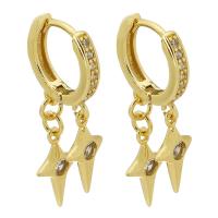 Huggie Hoop Drop Earring, Brass, gold color plated, micro pave cubic zirconia & for woman, 32mm 