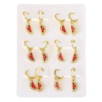 Huggie Hoop Drop Earring, Brass, Watermelon, gold color plated, 6 pieces & micro pave cubic zirconia & for woman & enamel, red, 28mm 