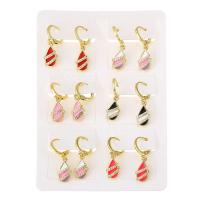 Huggie Hoop Drop Earring, Brass, gold color plated, 6 pieces & micro pave cubic zirconia & for woman & enamel, mixed colors, 28mm 